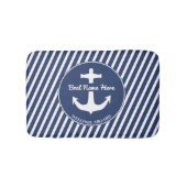 Anchor Navy Blue Bath Mat Boat Welcome Stripes (Voorkant)