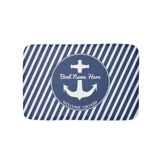 Anchor Navy Blue Bath Mat Boat Welcome Stripes (Voorkant)