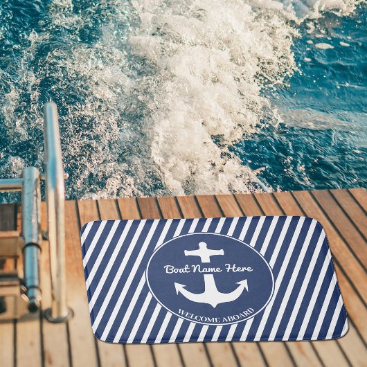 Anchor Navy Blue Bath Mat Boat Welcome Stripes