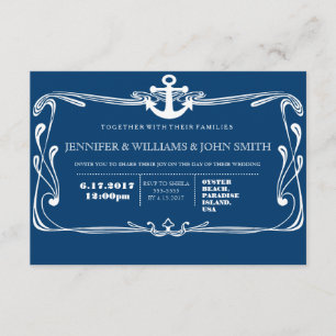 Anchor Navy Blue Destination Wedding Invitations Kaart
