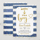 Anchor Navy Blue en Gold Stripes Het is een jongen Kaart (Voorkant / Achterkant)