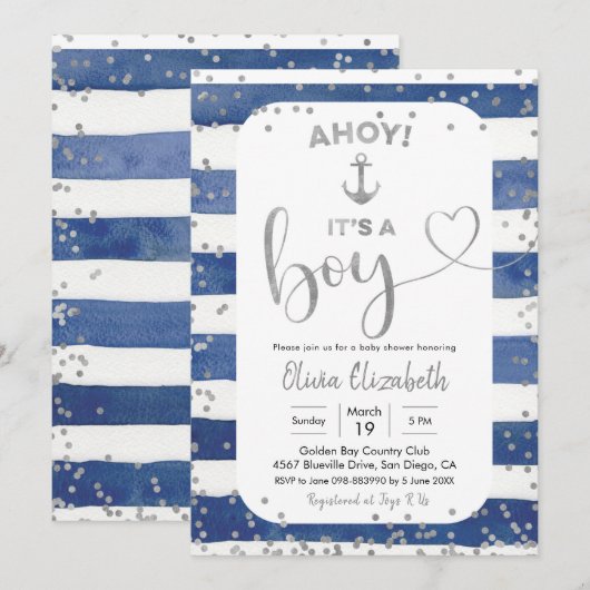 Anchor Navy Blue en Silver Stripes Het is een jong Kaart (Voorkant / Achterkant)