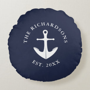 Anchor Navy Blue, geïndividualiseerd Rond Kussen