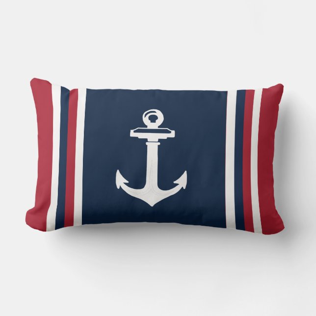 Anchor Navy Blue Red Nautical Sierkussen Kussen (Voorkant)