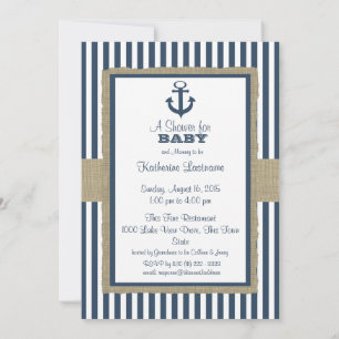 Anchor Navy Blue Stripes Baby shower Kaart