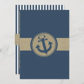 Anchor Navy Blue Stripes Beach Wedding Kaart (Voorkant / Achterkant)