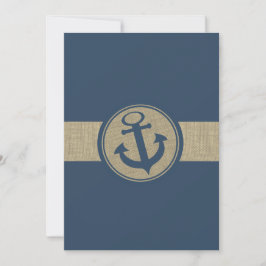 Anchor Navy Blue Stripes Beach Wedding Kaart