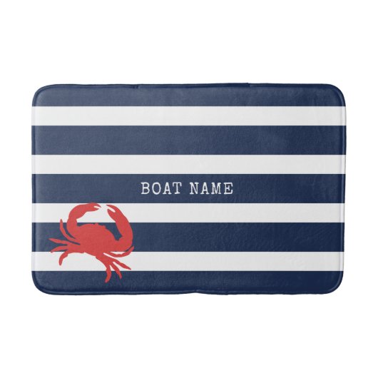 Anchor Navy Blue Stripes Red Crab Boat Name Badmat (Voorkant)