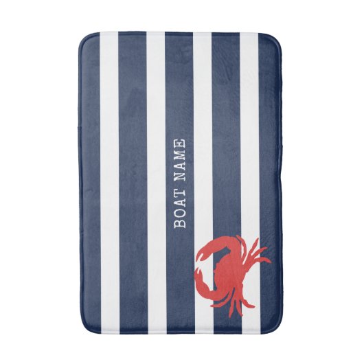 Anchor Navy Blue Stripes Red Crab Boat Name Badmat (Voorkant Verticaal)
