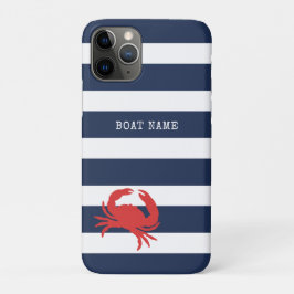 Anchor Navy Blue Stripes Red Crab Boat Name Case-Mate iPhone Case