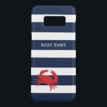 Anchor Navy Blue Stripes Red Crab Boat Name Case-Mate Samsung Galaxy S8 Hoesje<br><div class="desc">Maakt een perfect cadeau met zeemansblauw en witte strepen met rode krab en je boot-naam telefoontas.</div>