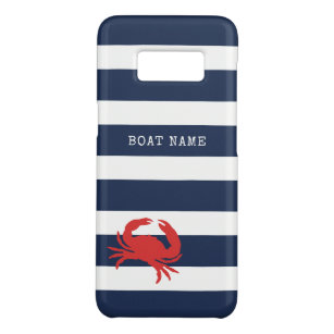Anchor Navy Blue Stripes Red Crab Boat Name Case-Mate Samsung Galaxy S8 Hoesje