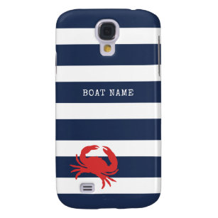 Anchor Navy Blue Stripes Red Crab Boat Name Galaxy S4 Hoesje