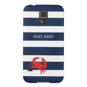 Anchor Navy Blue Stripes Red Crab Boat Name Galaxy S5 Hoesje