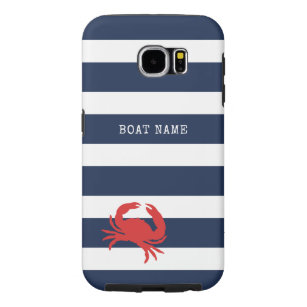 Anchor Navy Blue Stripes Red Crab Boat Name Samsung Galaxy S6 Hoesje