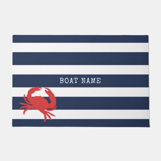 Anchor Navy Blue Stripes Red Crab Boat Name Deurmat (Voorkant)