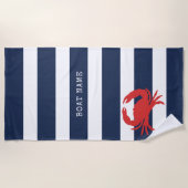 Anchor Navy Blue Stripes Red Crab Boat Name Strandlaken (Voorkant)