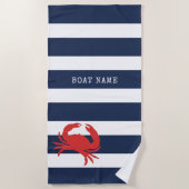 Anchor Navy Blue Stripes Red Crab Boat Name Strandlaken (Voorkant)