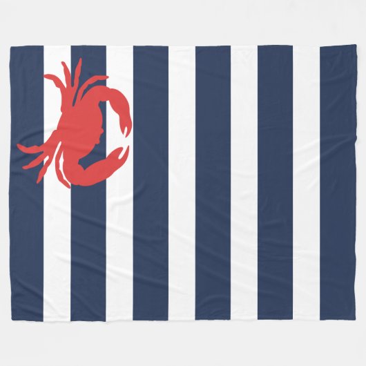 Anchor Navy Blue Stripes Red Crab Fleece Deken (Voorkant (Horizontaal))
