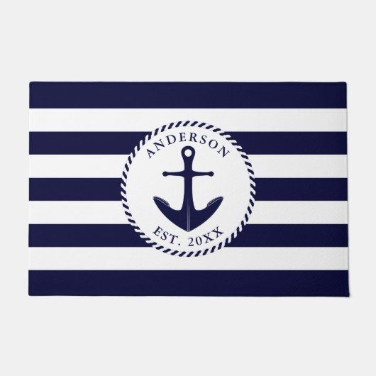 Anchor Navy Blue White - gepersonaliseerd autisch Deurmat (Voorkant)