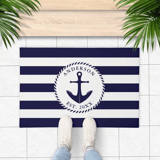 Anchor Navy Blue White - gepersonaliseerd autisch Deurmat