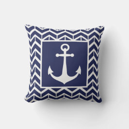 Anchor Navy Blue White Herringbone Coastal Pool Kussen