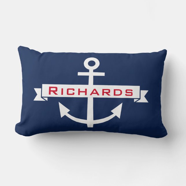 Anchor Navy Blue White Nautical Monogram Pillow Kussen (Voorkant)