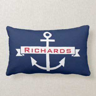 Anchor Navy Blue White Nautical Monogram Pillow Kussen