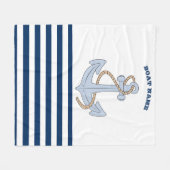Anchor Navy Blue White Stripes Fleece Deken (Voorkant (Horizontaal))