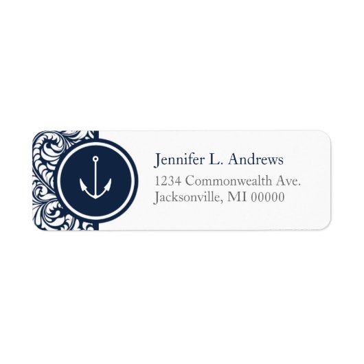 Anchor Navy Damask Adresetiketten Etiket (Voorkant)