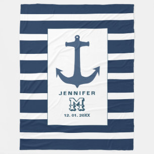 Anchor navy strepen Vleece Blanket Fleece Deken