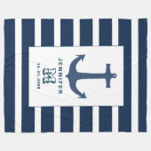 Anchor navy strepen Vleece Blanket Fleece Deken (Voorkant (Horizontaal))