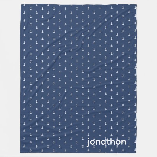 Anchor Navy & White Pattern ID836 Fleece Deken (Voorkant)