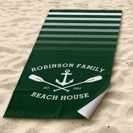 Anchor Oars Familienaam Beach House Forest Green Strandlaken