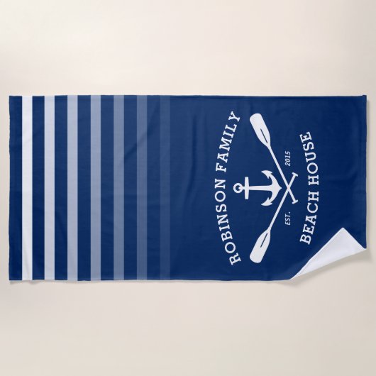 Anchor Oars familienaam Beach House Navy Blue Strandlaken (Voorkant)