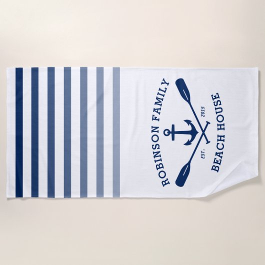 Anchor Oars familienaam Beach House Wit Strandlaken (Voorkant)