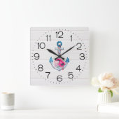 Anchor On White Wood Square Wall Clock Vierkante Klok (Huis)