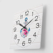 Anchor On White Wood Square Wall Clock Vierkante Klok (Hoek)