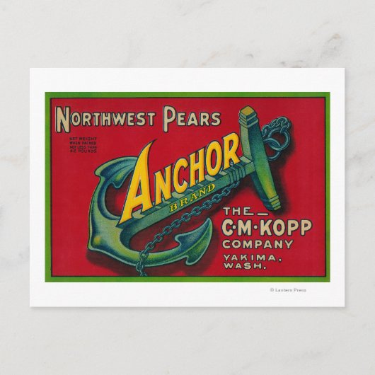 Anchor Pear Crate LabelYakima, WA Briefkaart (Voorkant)