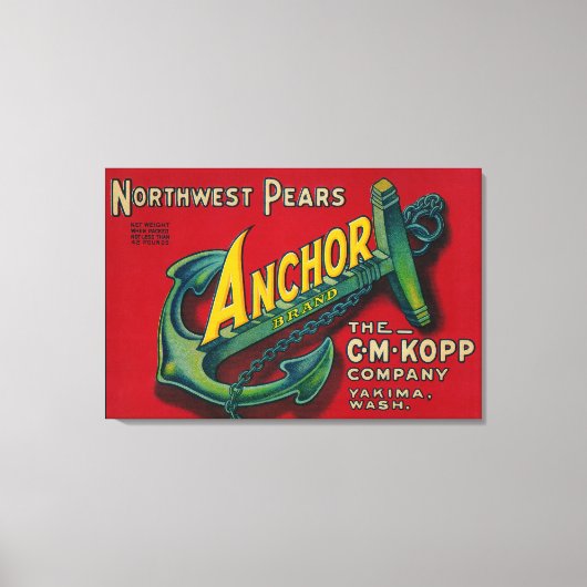 Anchor Pear Crate LabelYakima, WA Canvas Afdruk (Voorkant)