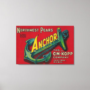Anchor Pear Crate LabelYakima, WA Canvas Afdruk