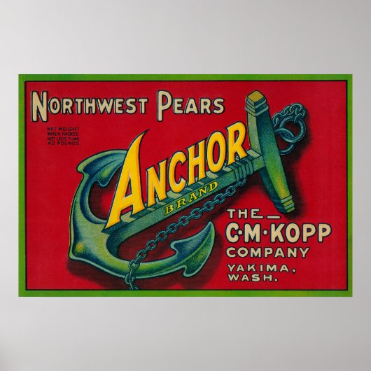 Anchor Pear Crate LabelYakima, WA Poster (Voorkant)