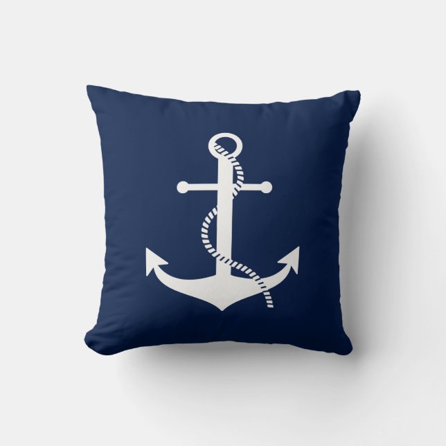 Anchor Pillow, Blue and White, Nautical Kussen (Voorkant)