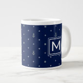 Anchor Polka Dots Pattern | Monogram Grote Koffiekop (Voorkant rechts)