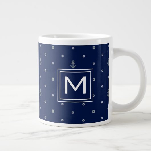 Anchor Polka Dots Pattern | Monogram Grote Koffiekop (Rechts)