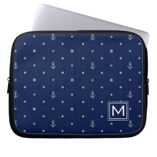 Anchor Polka Dots Pattern Voeg je Initiaal toe Laptop Sleeve