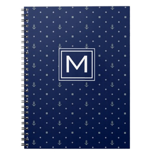 Anchor Polka Dots Pattern | Voeg je Initiaal toe Notitieboek (Voorkant)