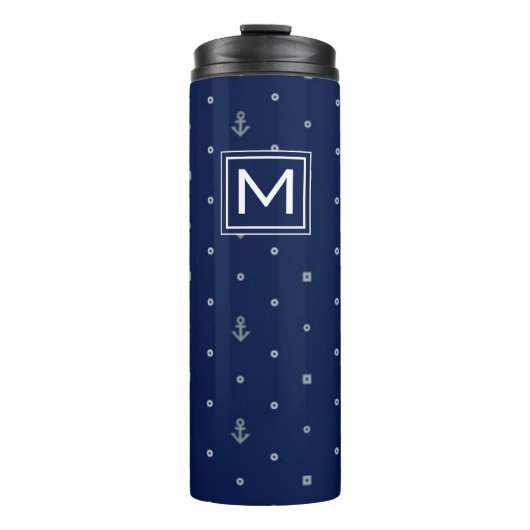 Anchor Polka Dots Pattern | Voeg je Initiaal toe Thermosbeker (Voorkant)