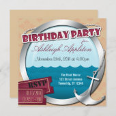 Anchor & Porthole op Zee Birthday-uitnodiging Kaart (Voorkant / Achterkant)