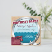 Anchor & Porthole op Zee Birthday-uitnodiging Kaart (Staand voorkant)